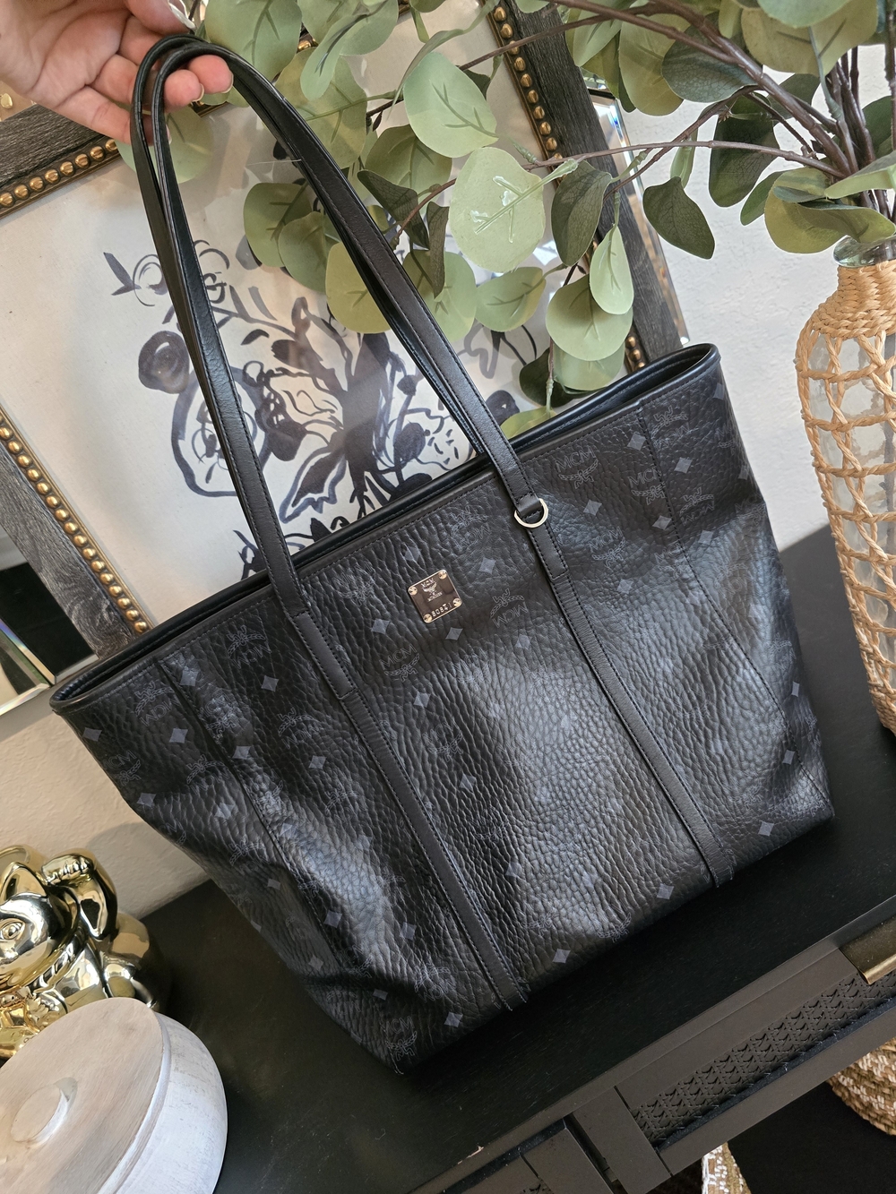 MCM monogram Visetos Leather tote bag black